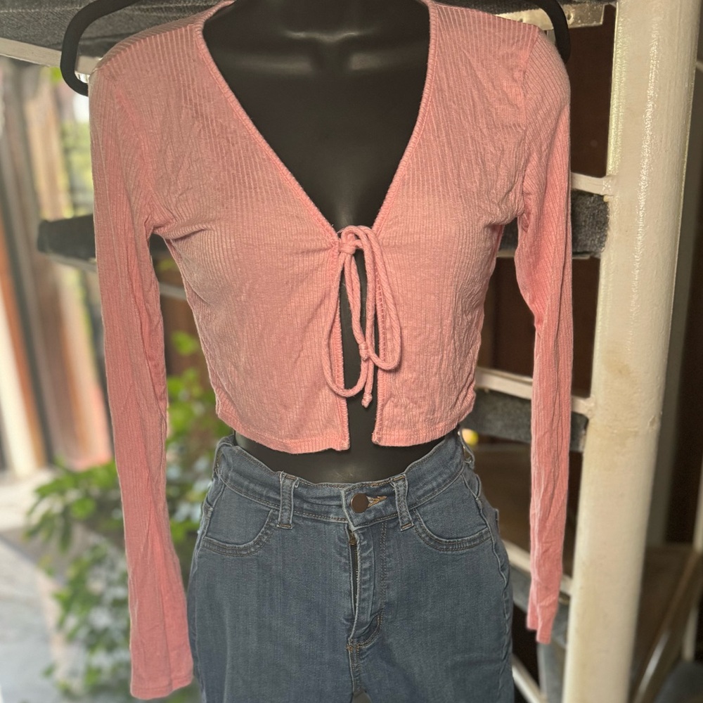 Pink Tie-Front Crop Top